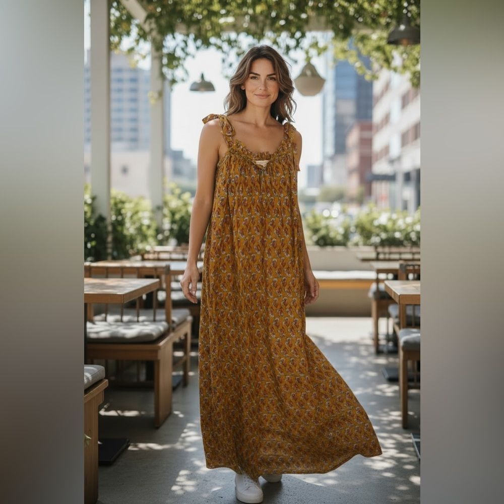 $198 Ex Voto Iris Orange block print cotton dress NWT